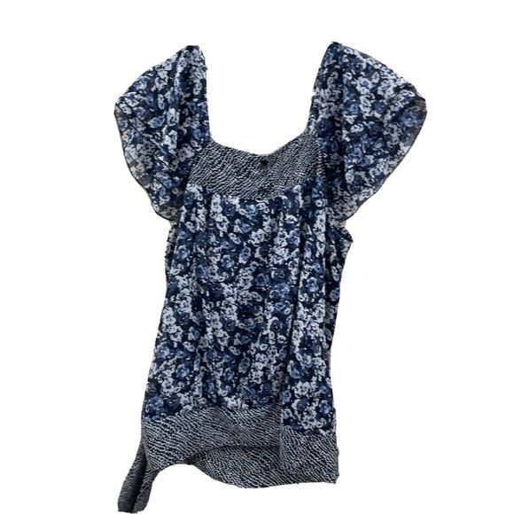 APT 9. Whimsy Tie Top Women L Floral Blue Flutter Sleeve Peasant Blouse Y2k Chic - Picture 12 of 16